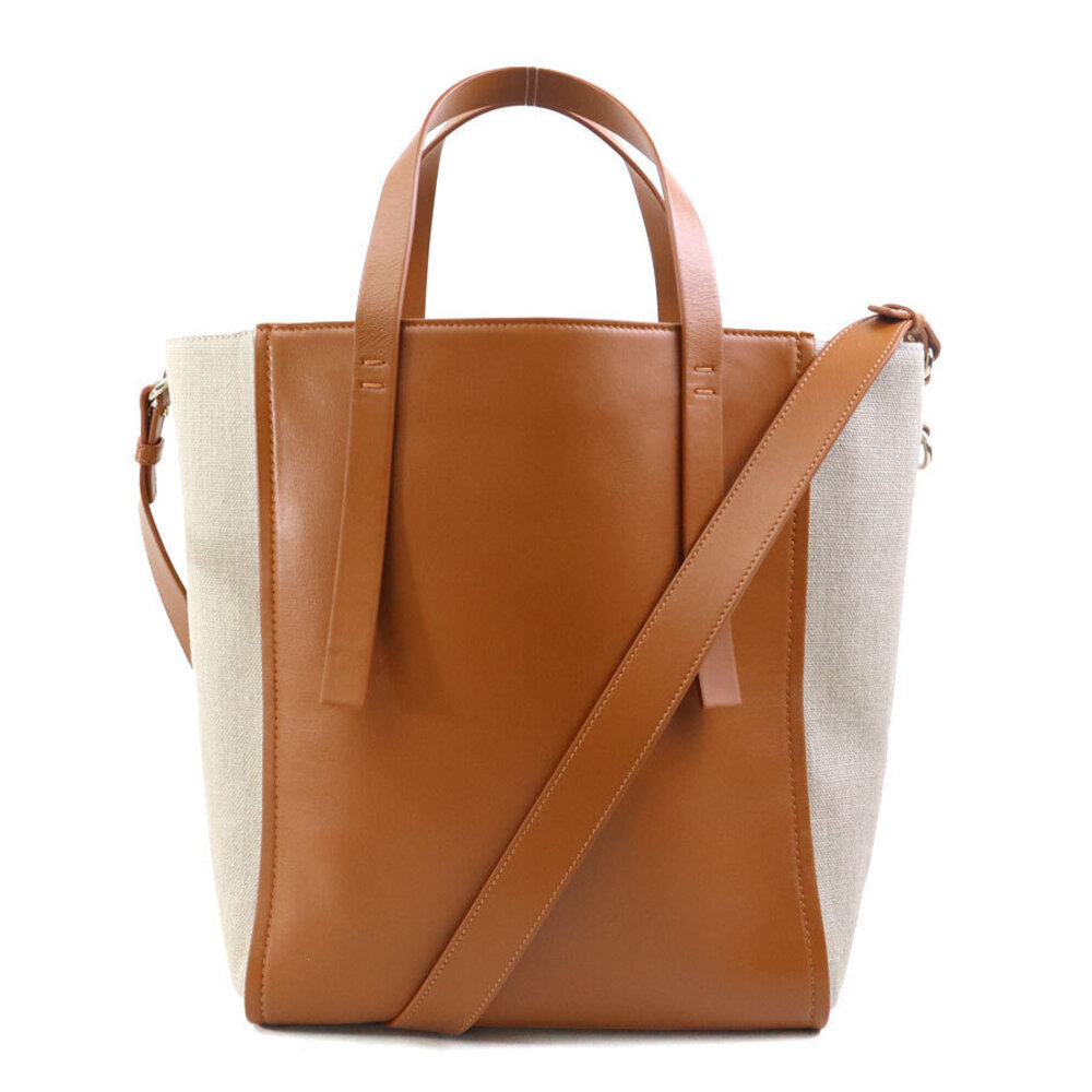 Chloe 2way Shoulder Bag Sense leather canvas brown x Beige Cream